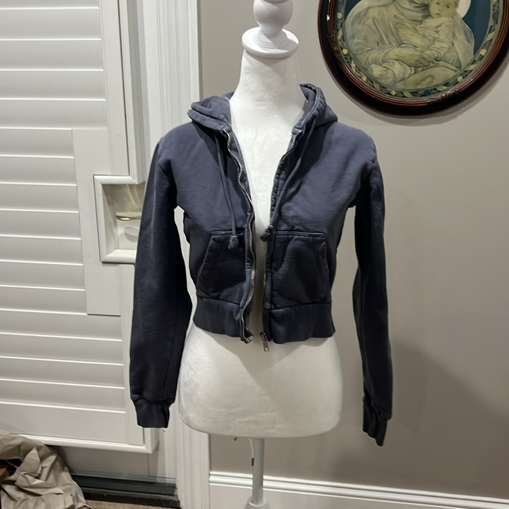 Brandy Melville Grayish Blue John Galt cropped zip up hooded sweatshirt j galt
